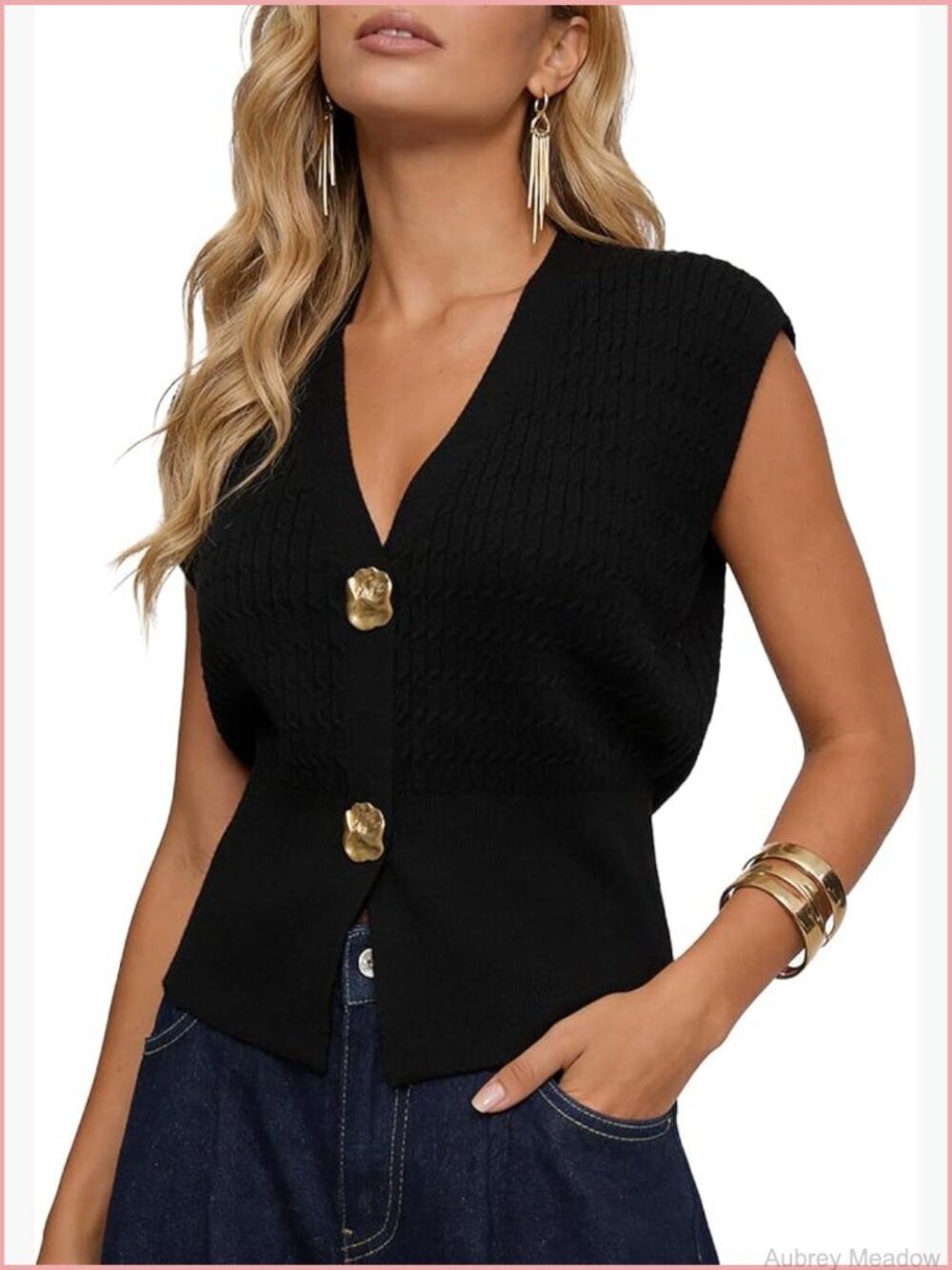 Women's Cable Knit Sleeveless Sweater Vest V-Neck Pullover Lightweight Cardigan